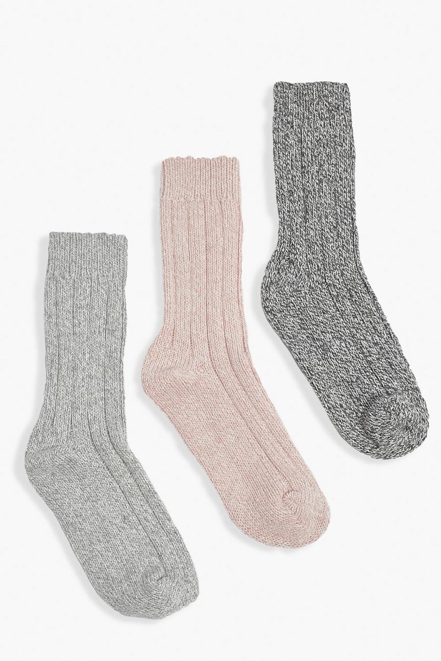 Meerdere 3-pack grofgebreide wollen sokken image number 1