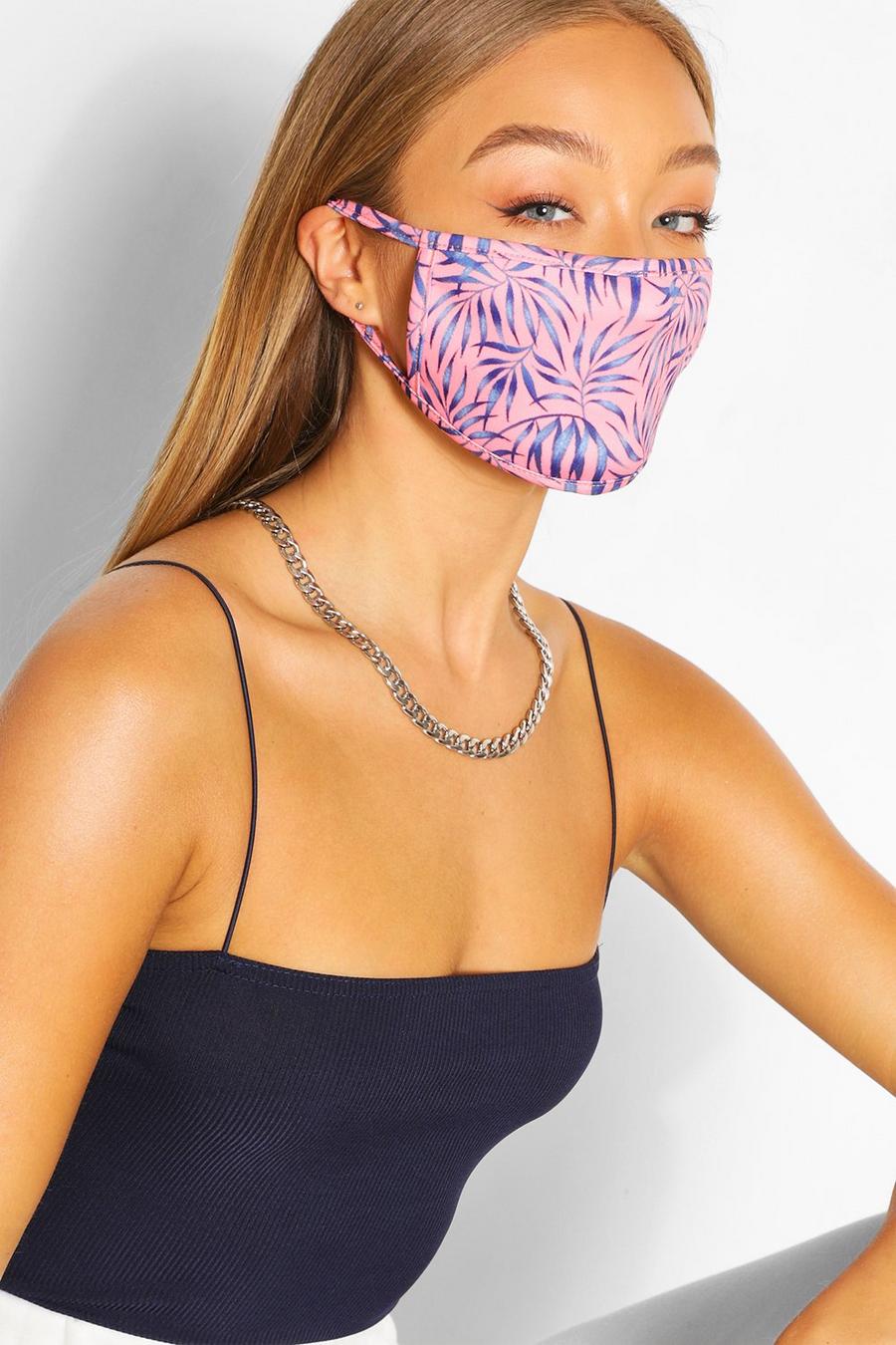 Pink Fashion mask med bladmönster image number 1