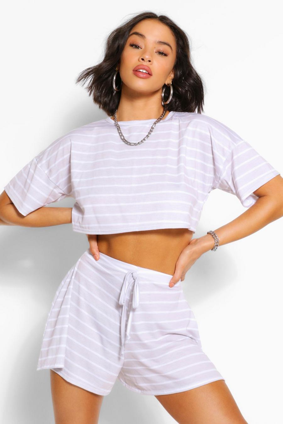 Grey Pastel Stripe T-shirt & Flippy Shorts Co-ord image number 1