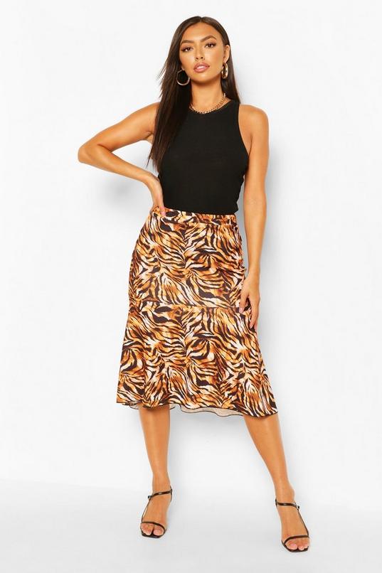Women's Tiger Print Midi Peplum Skirt | Boohoo UK