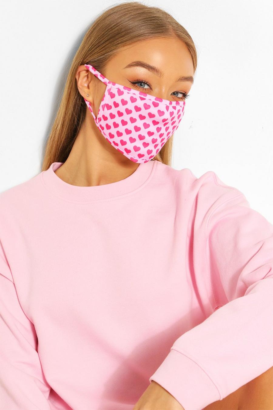 Roze Modieus gezichtsmasker met mini hartjes  image number 1