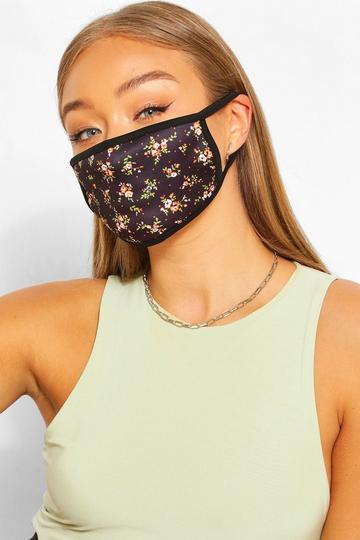 Black Ditsy Print Fashion Face Mask