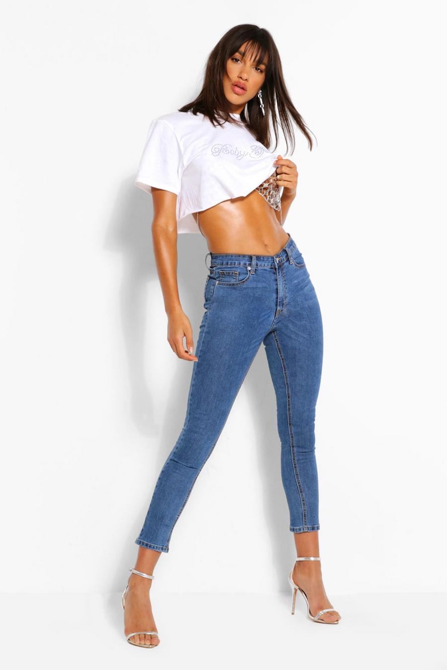 High-Waist Skinny Jeans, Mittelblau image number 1