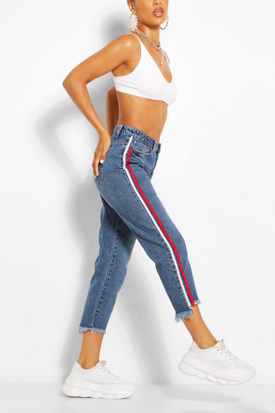 Skinny Jeans mit Seitenstreifen und Fransensaum image number 1