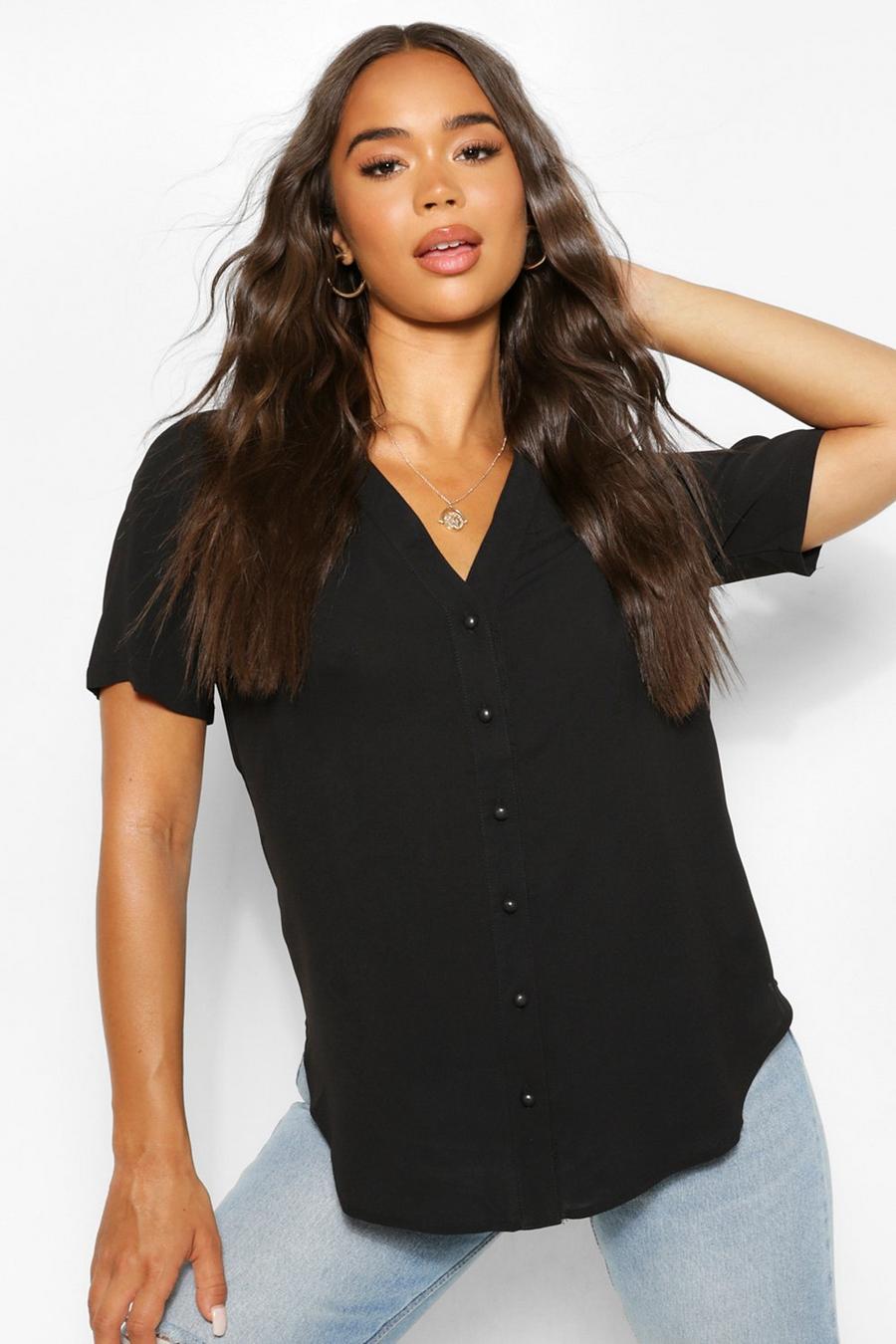 Black Woven button through blouse image number 1