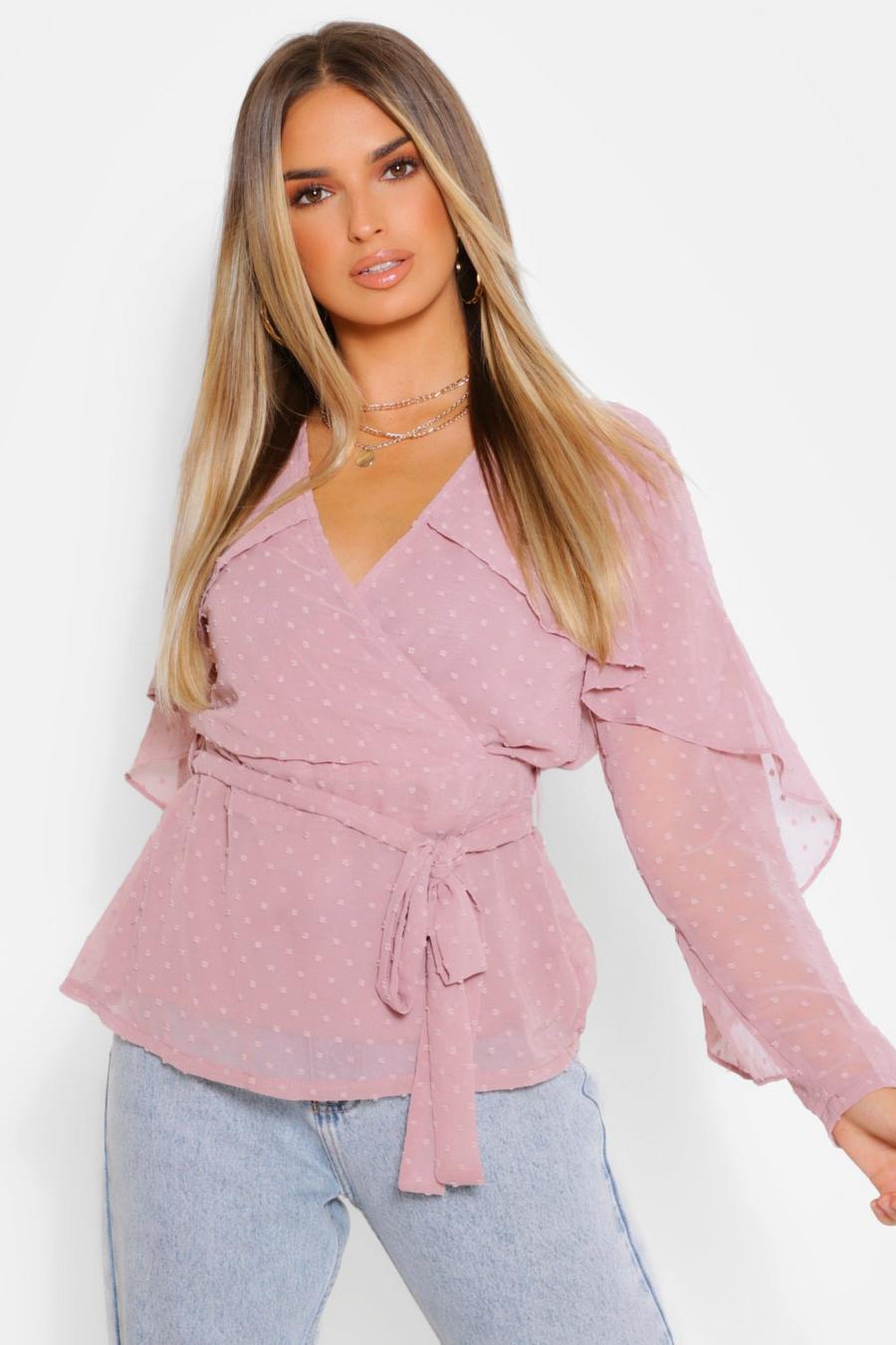 Mauve Dobby Chiffon Blouse Met Ruches image number 1