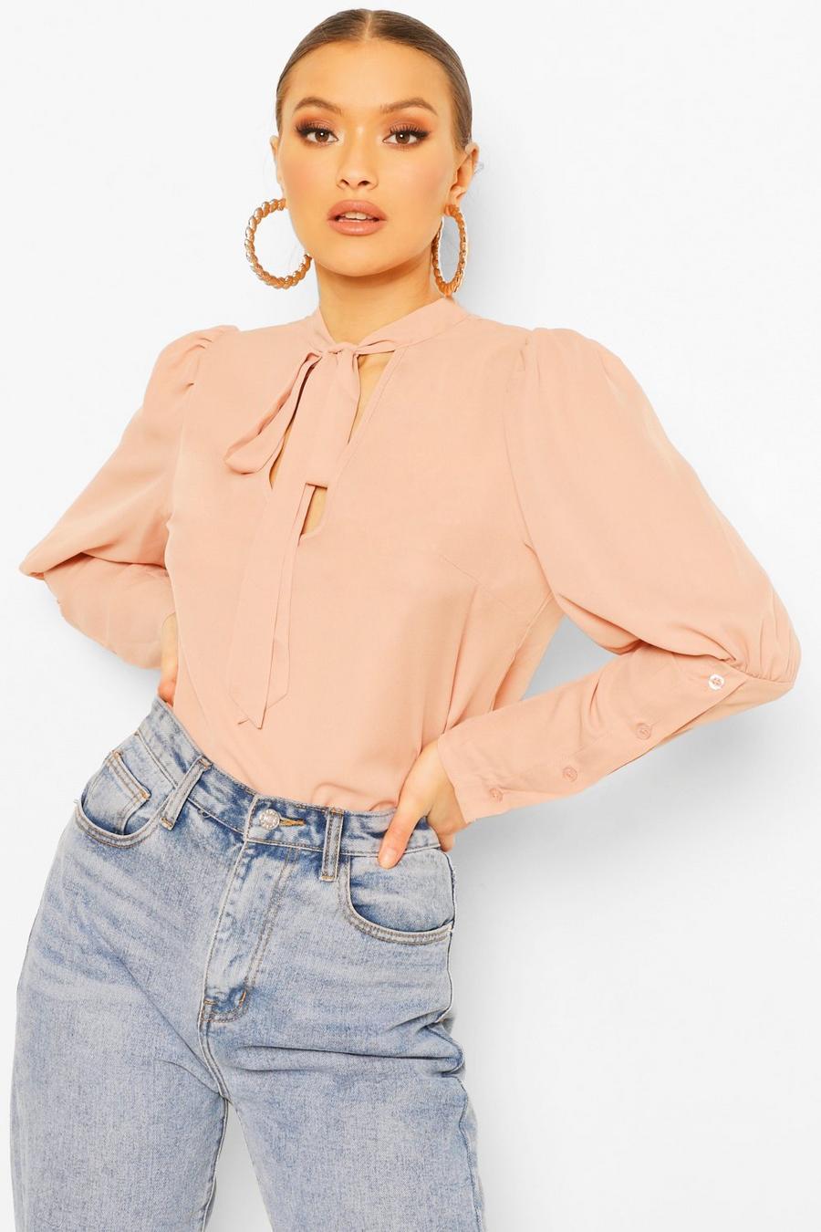 Blush Woven tie neck blouse image number 1
