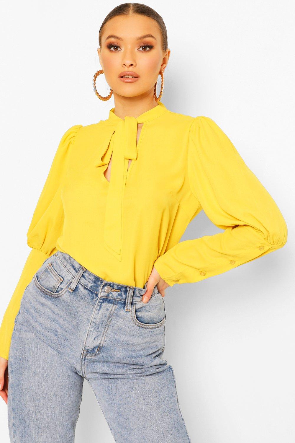 Yellow tie hot sale neck blouse