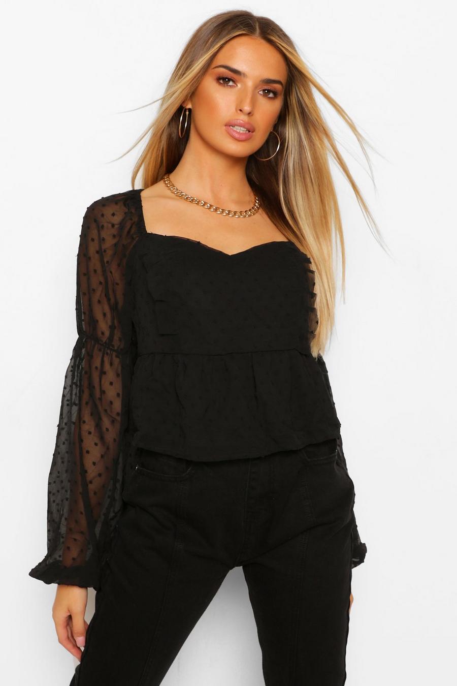 Black Dobby chiffon ruffle peplum image number 1