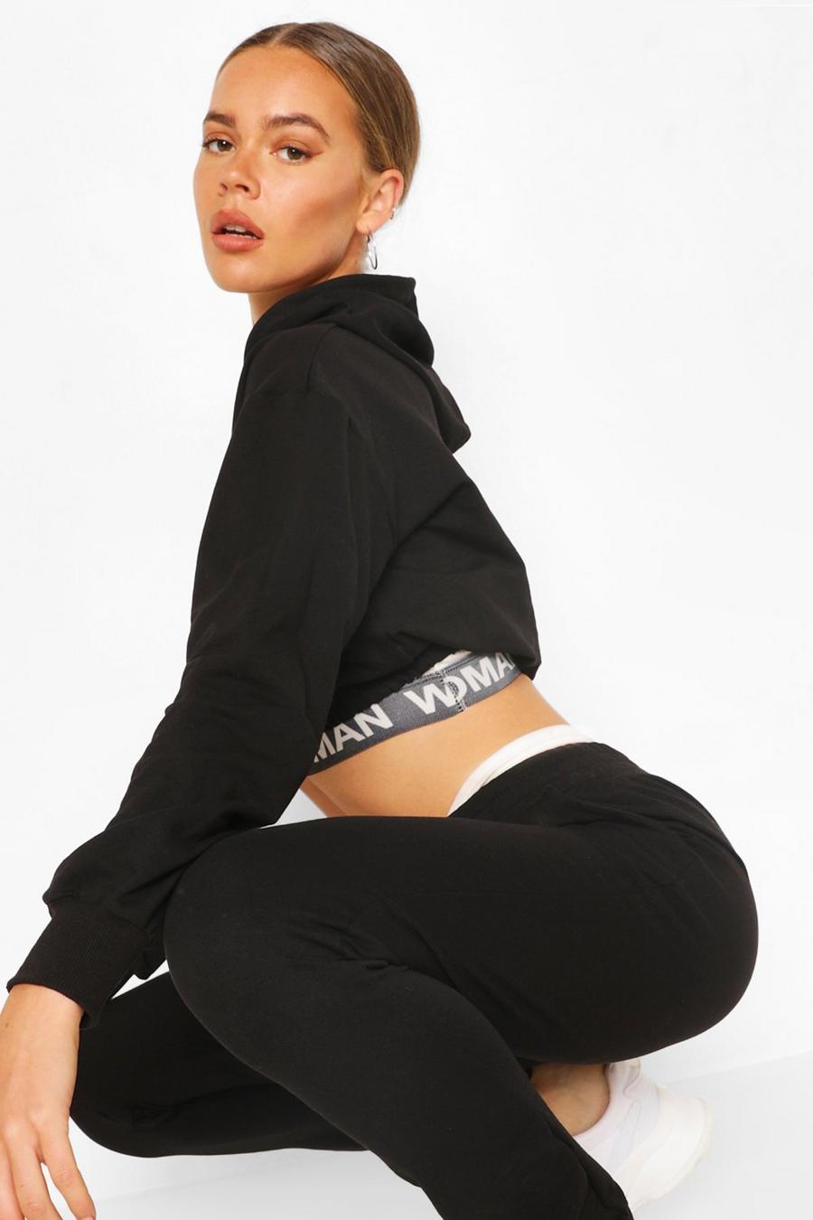 Black Crop Hoodie And High Waist Jogger Tracksuit image number 1