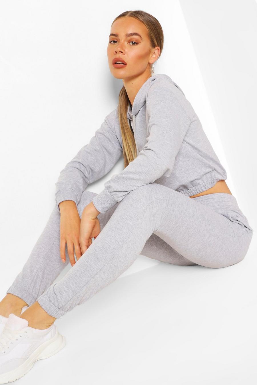 Grey Crop Hoodie And High Waist Jogger Tracksuit image number 1