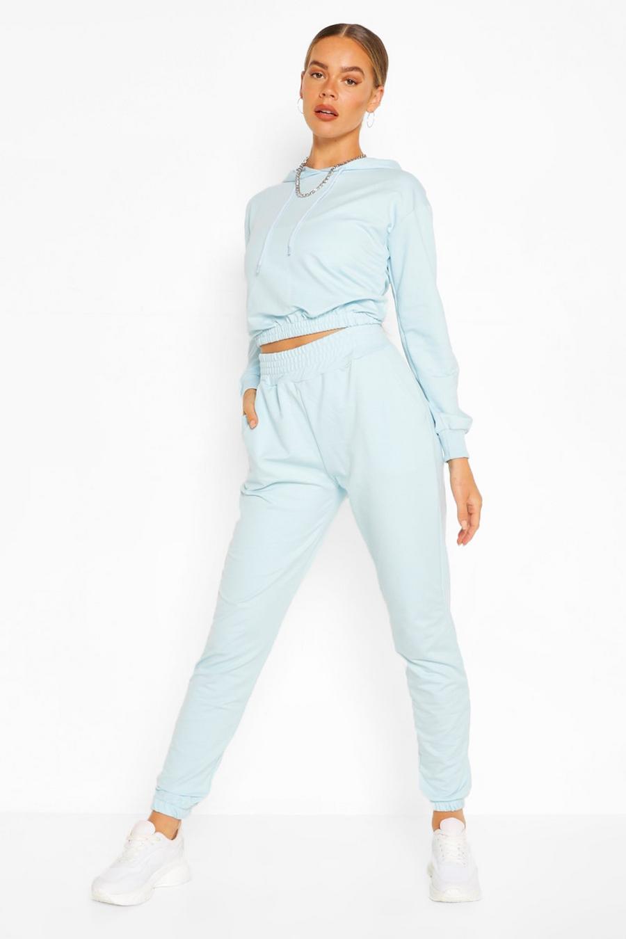 Light blue Crop Hoodie And High Waist Jogger Tracksuit image number 1