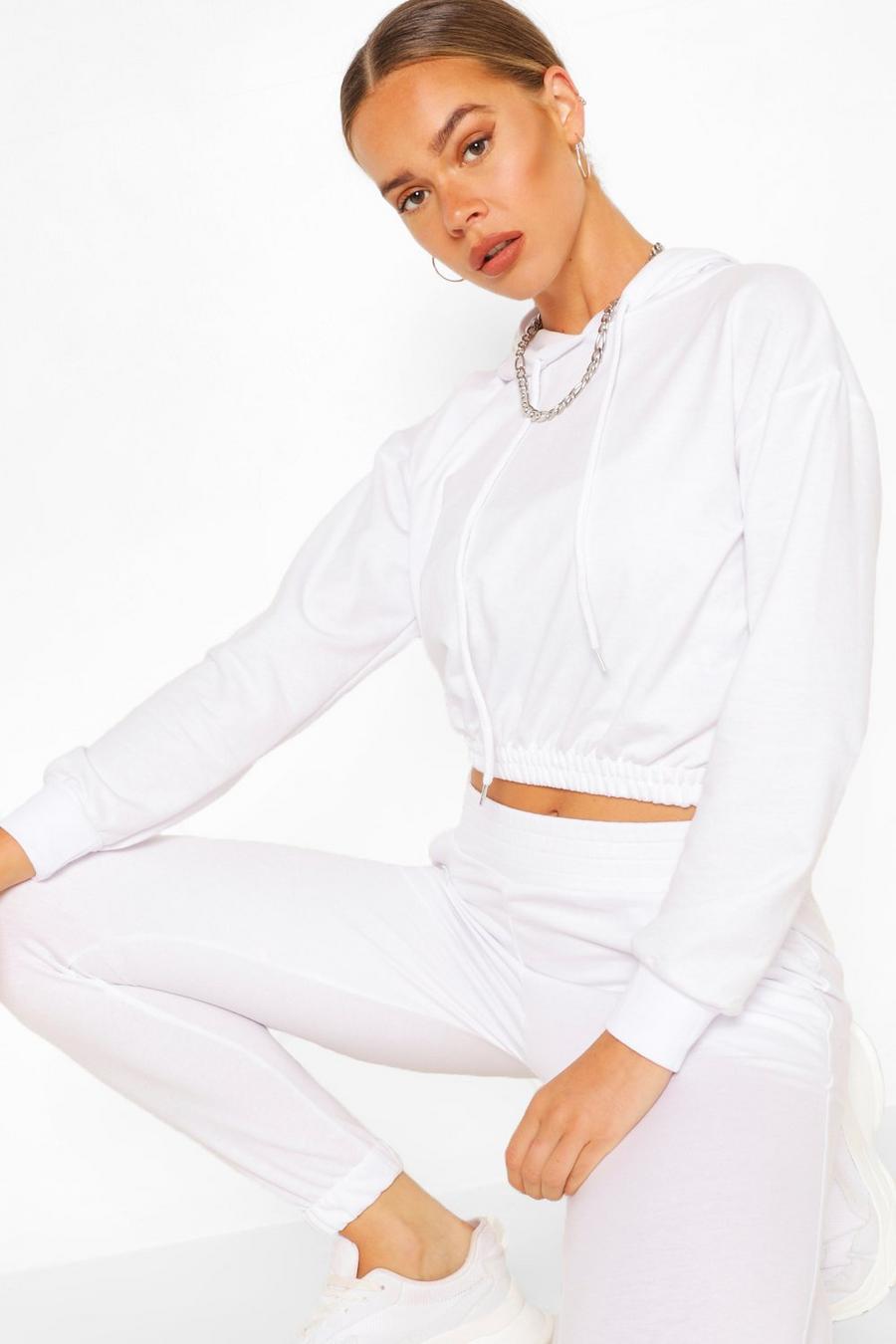 White Crop Hoodie And High Waist Jogger Tracksuit image number 1