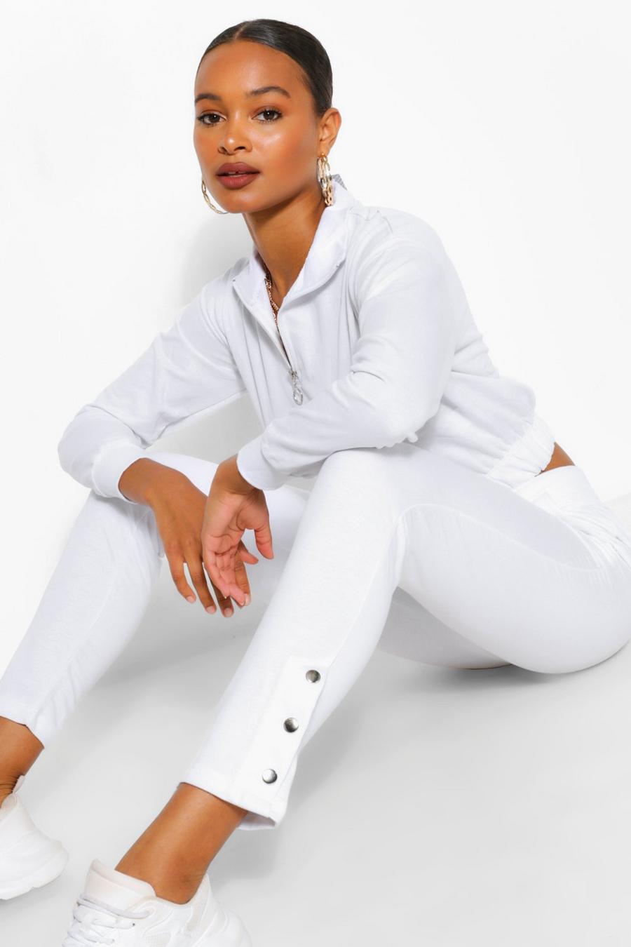 White Crop Zip Through Sweat And Track Pant Tracksuit image number 1