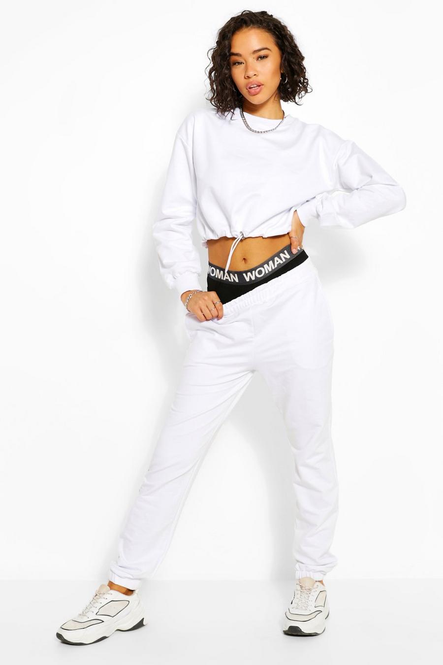 White Crop Sweatshirt And Joggers Tracksuit image number 1