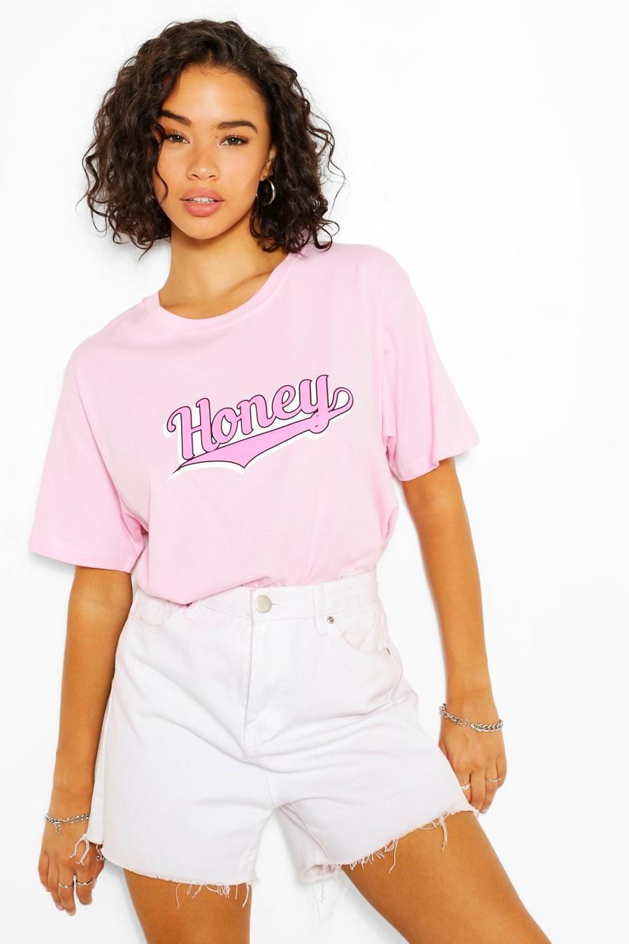 Pale pink "Honey" T-shirt med slogan image number 1