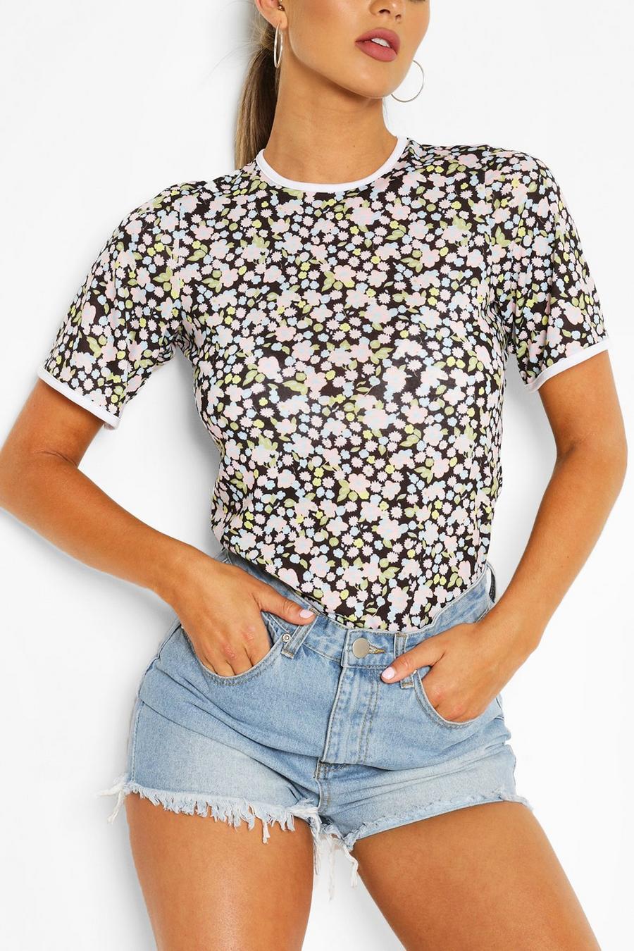 Ditsy Floral Contrast Ringer T-Shirt image number 1