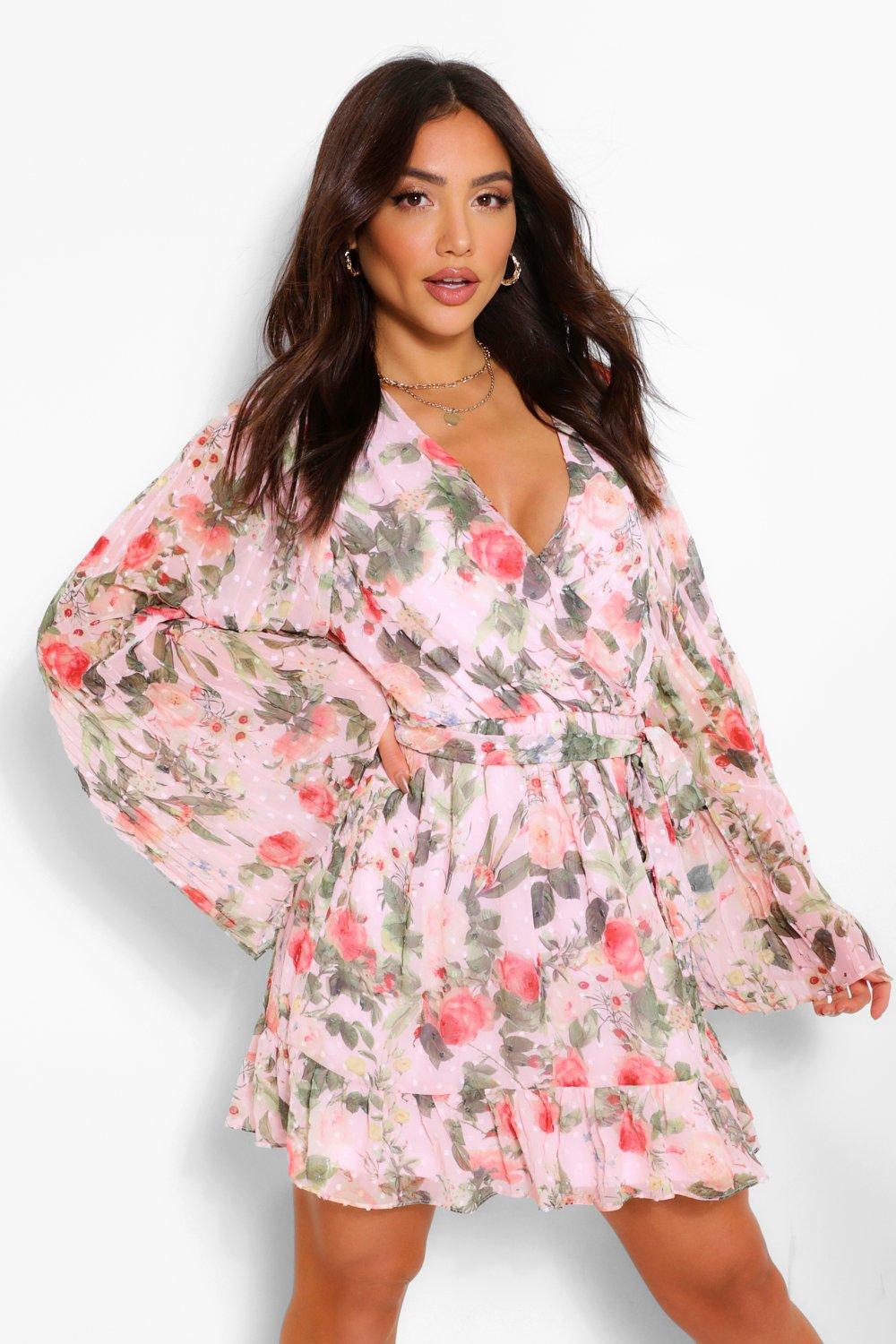 Boohoo floral pleated outlet skater dress