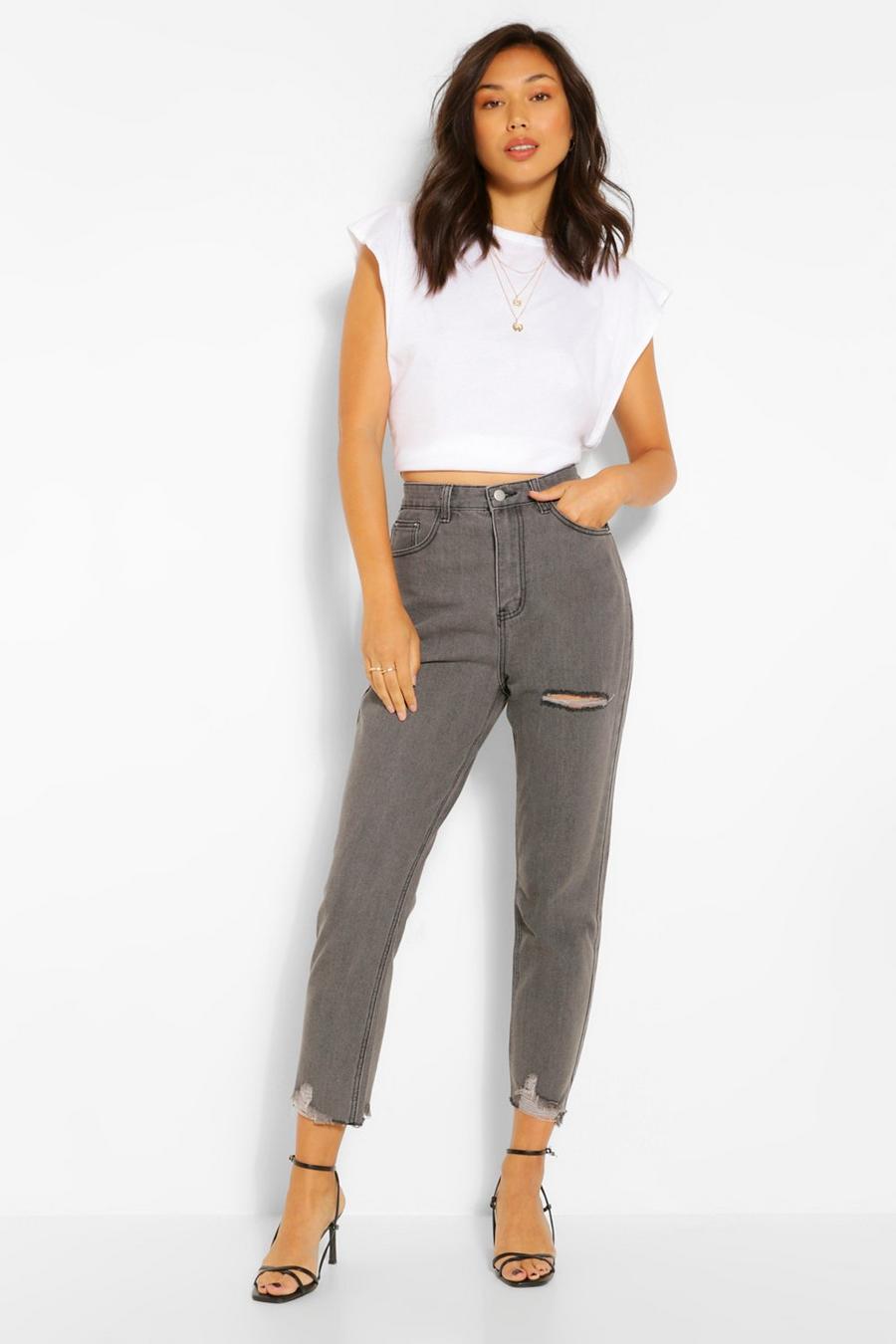 Skinny Jeans mit Fransensaum, Grau image number 1