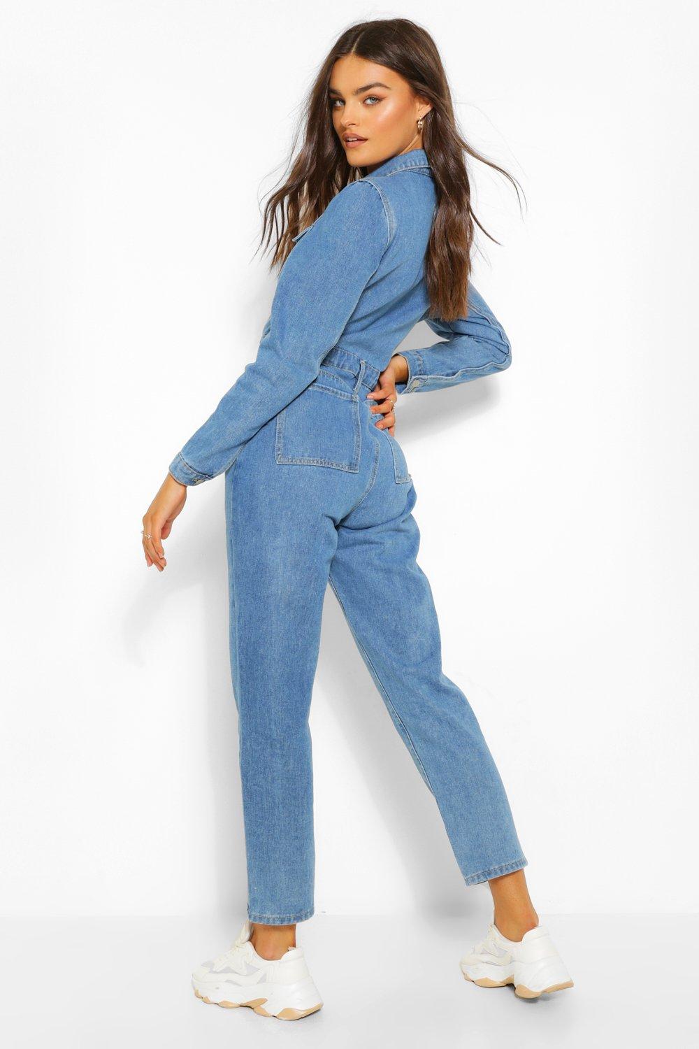 boohoo denim jumpsuit