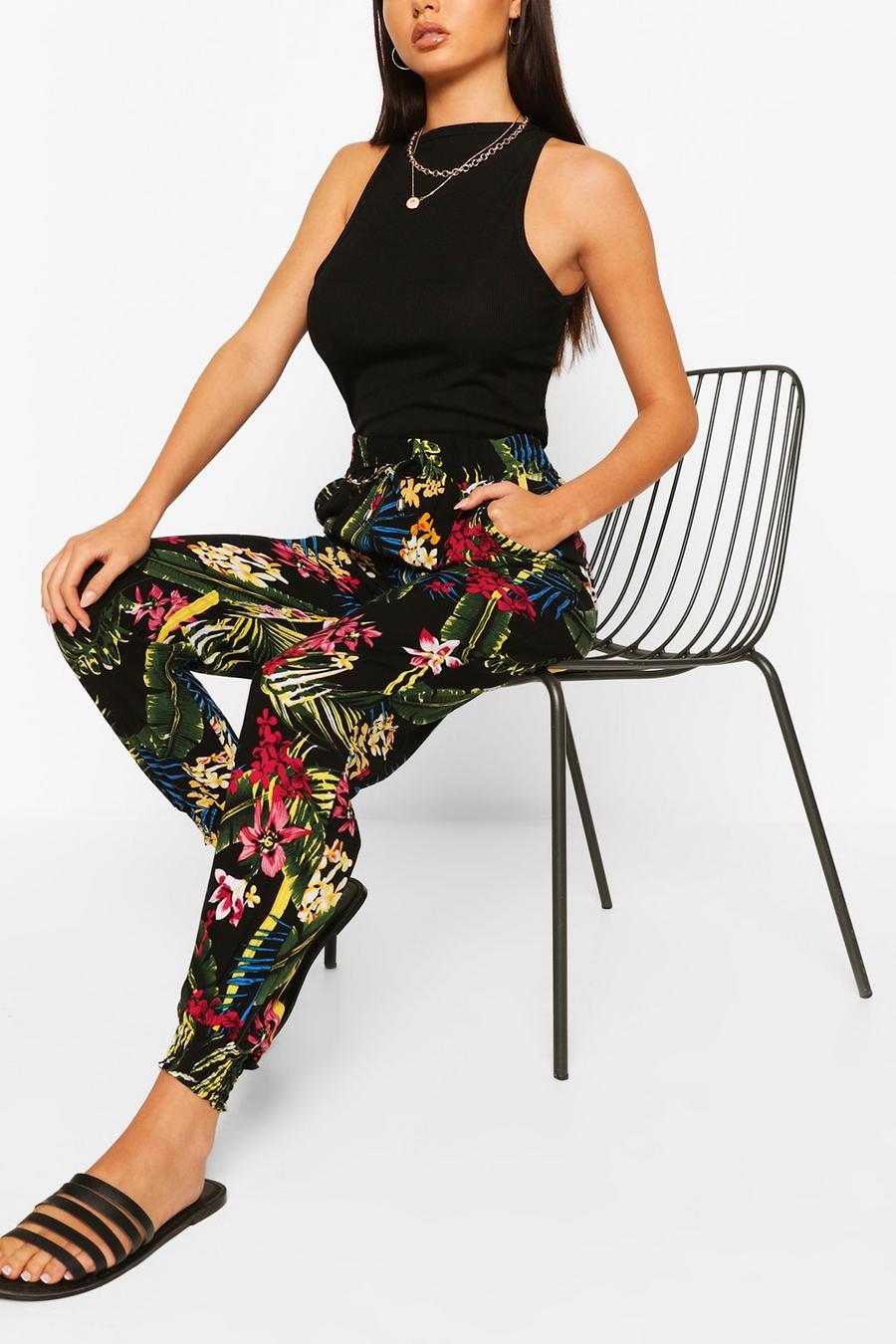 Tropical Print Woven Relaxed Joggers image number 1