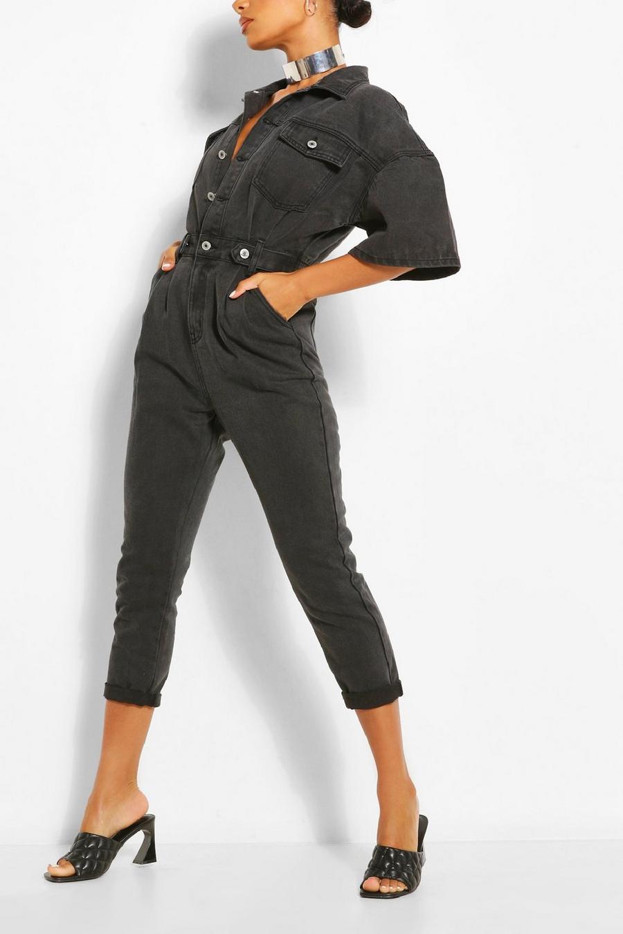Denim-Jumpsuit mit Taillendetail, Verwaschenes schwarz image number 1