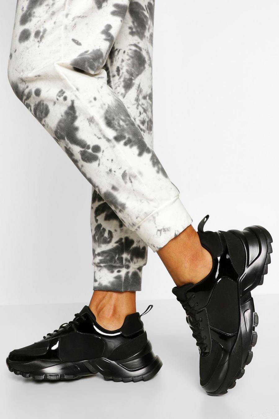 Black Chunky sneakers med kontrastpaneler image number 1