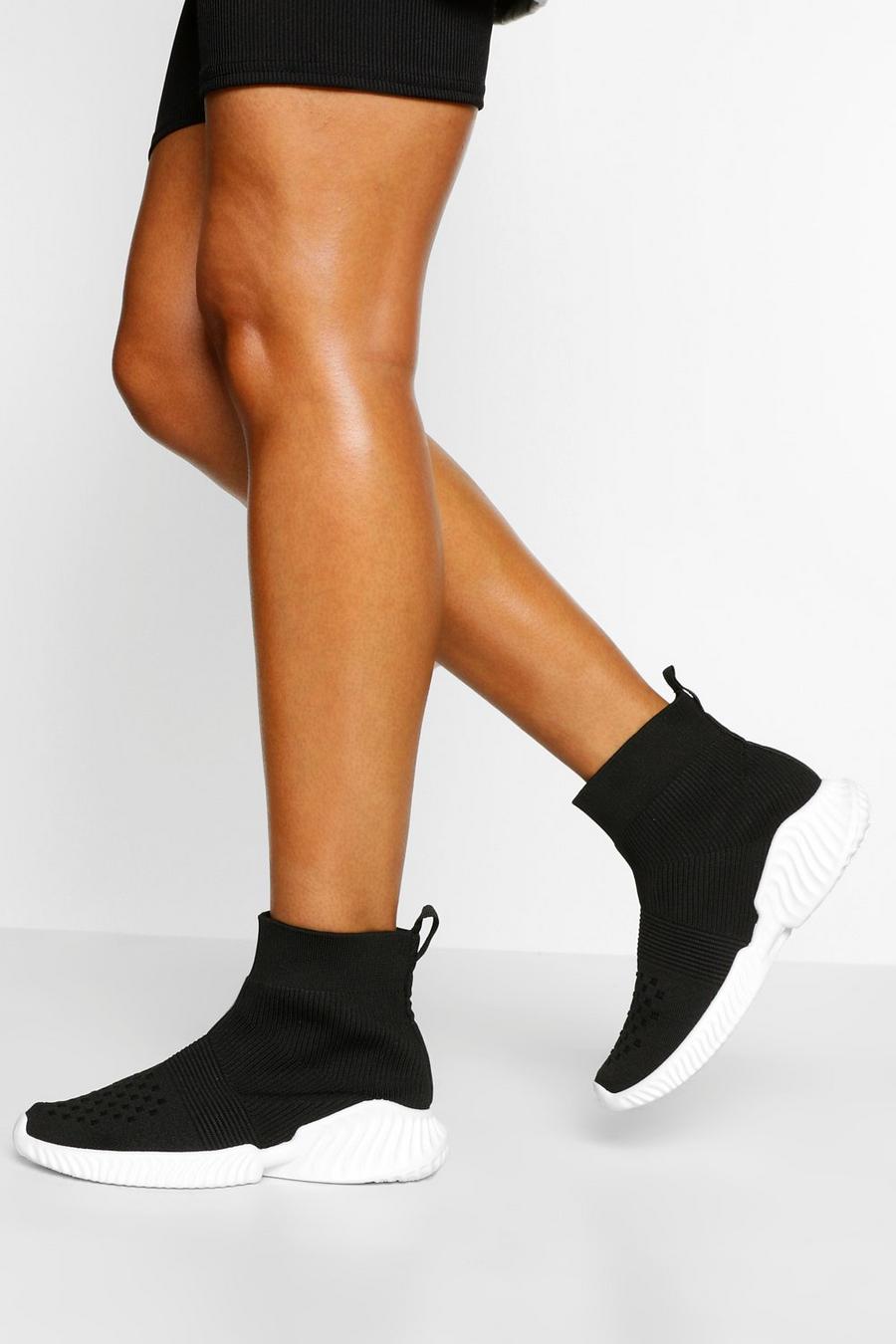 Zapatillas deportivas calcetín de tela con suela gruesa, Negro