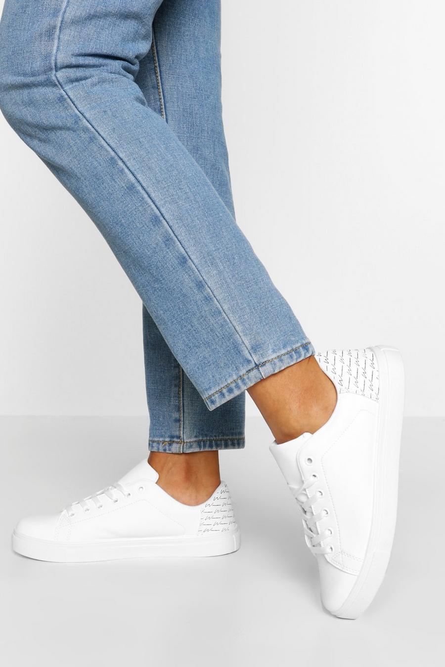 White Woman Script Basic Flat Sneakers image number 1
