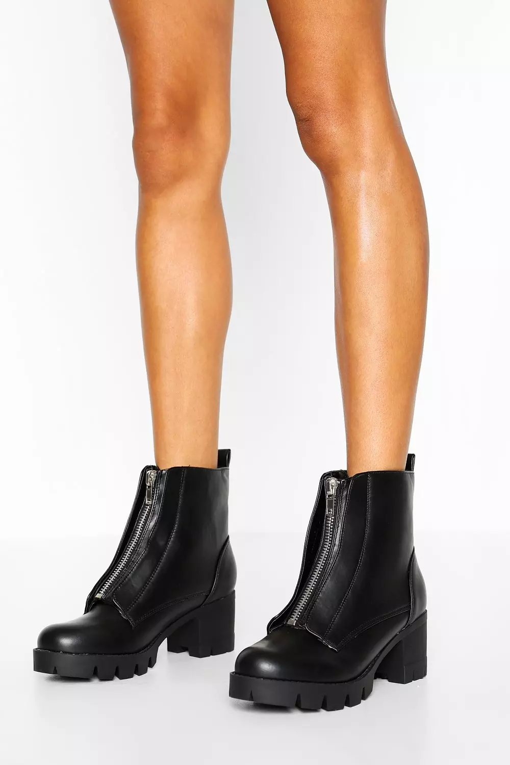 Zip front chunky store boots