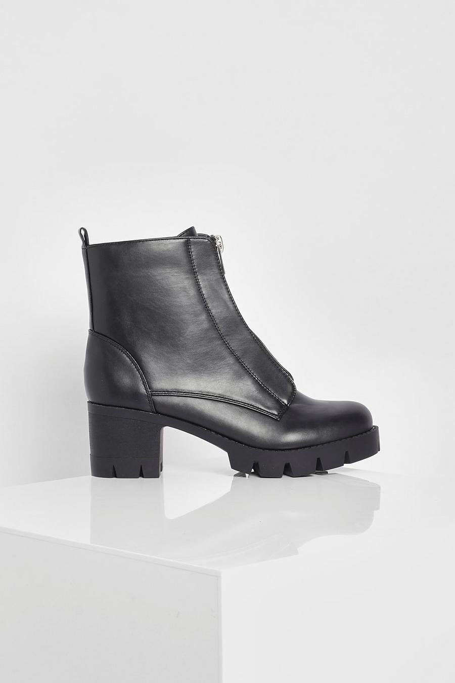 Black Wide Fit Zip Front Chunky Chelsea Boot image number 1