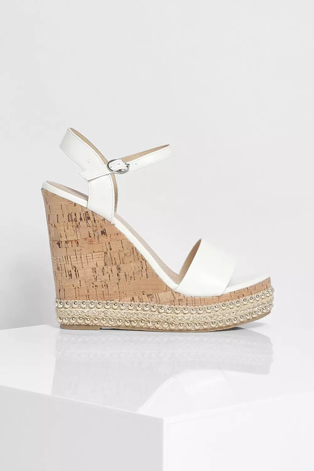 White 2 Part Studded Cork Wedges alternative image