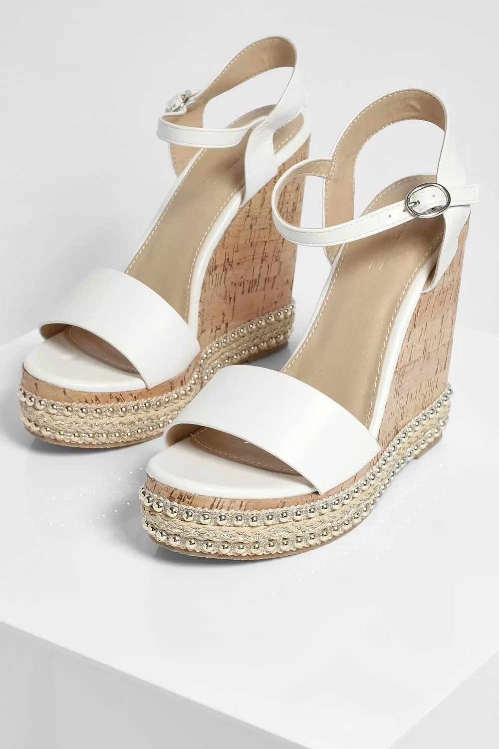 White 2 Part Studded Cork Wedges alternative image