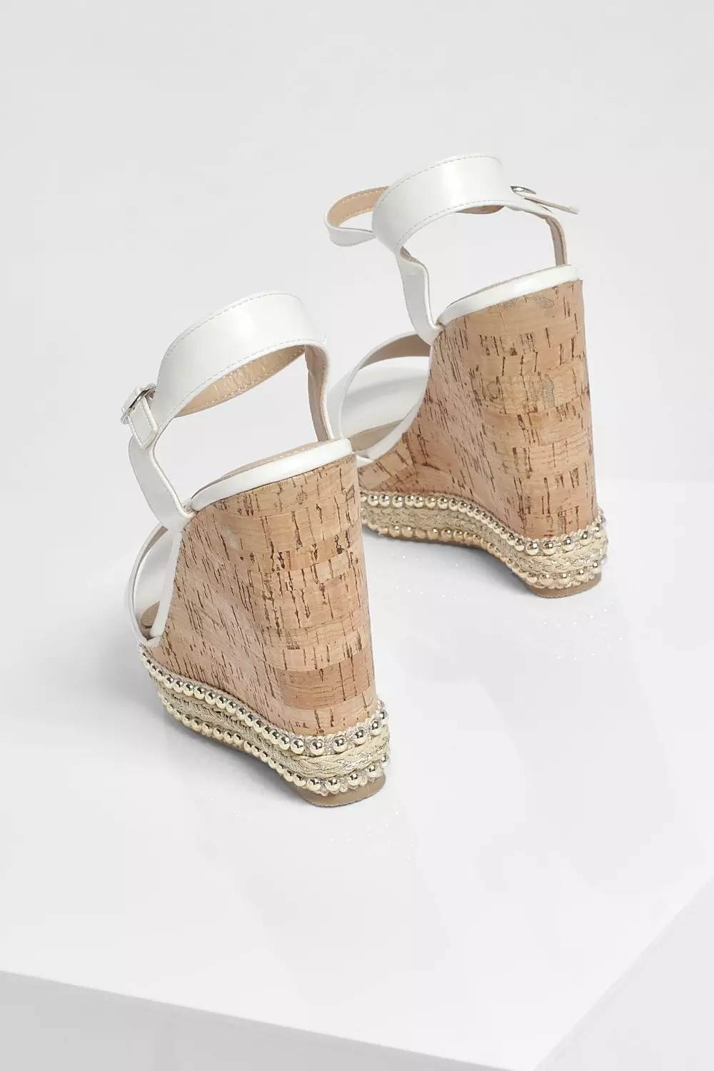 White 2 Part Studded Cork Wedges alternative image