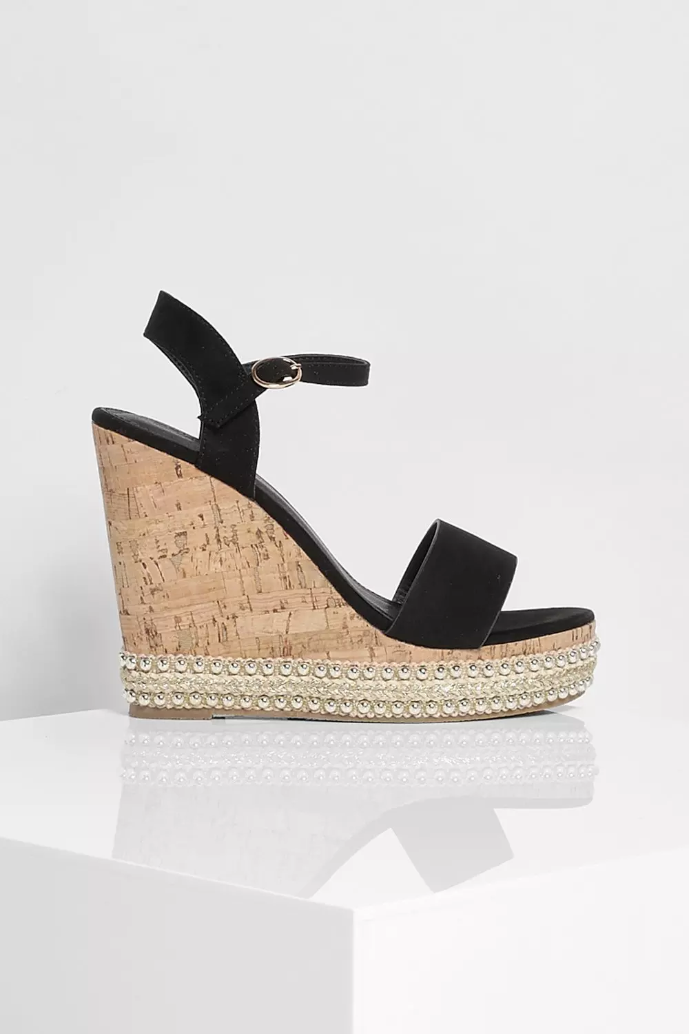 Black 2 Part Studded Cork Wedges alternative image