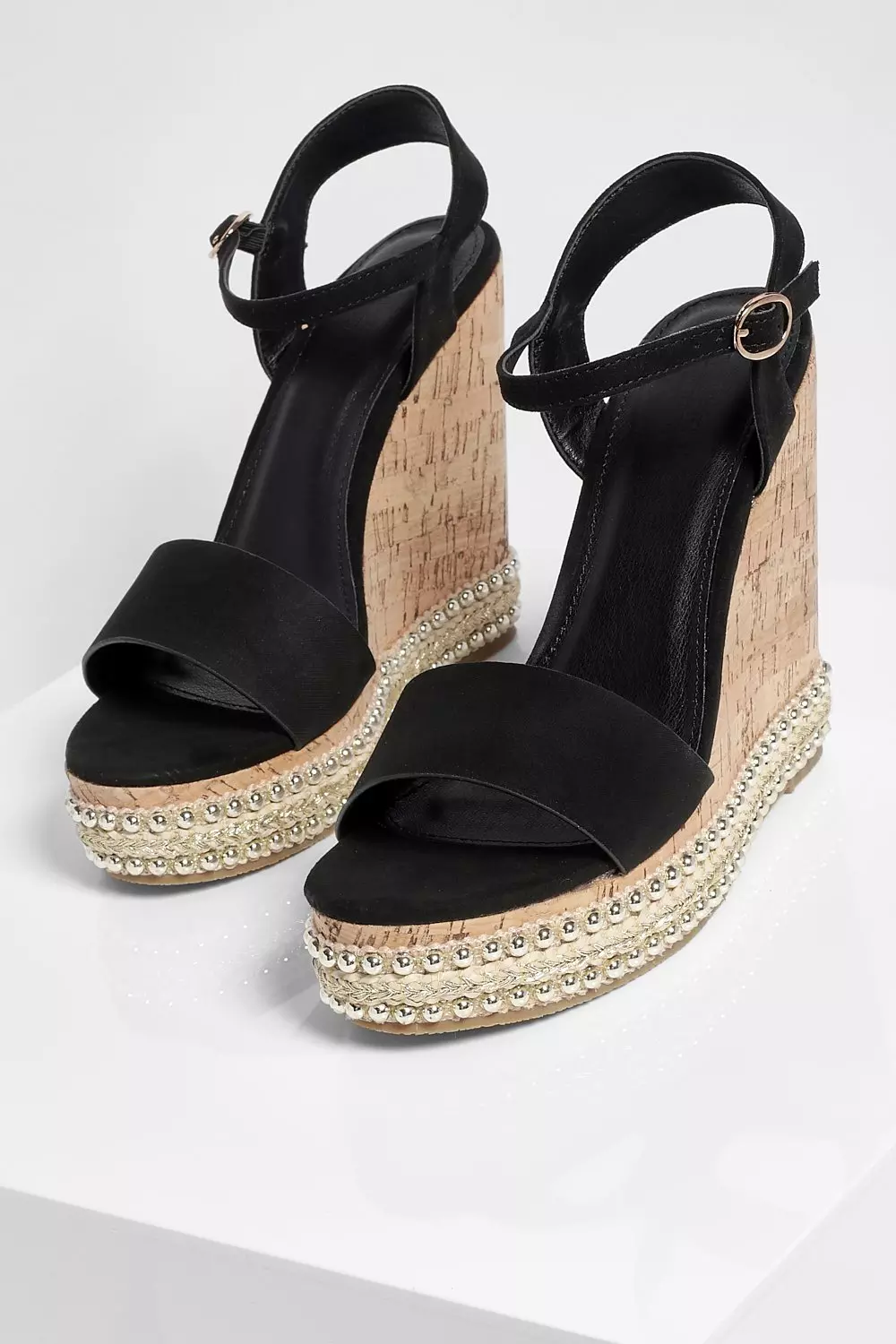 Black 2 Part Studded Cork Wedges alternative image