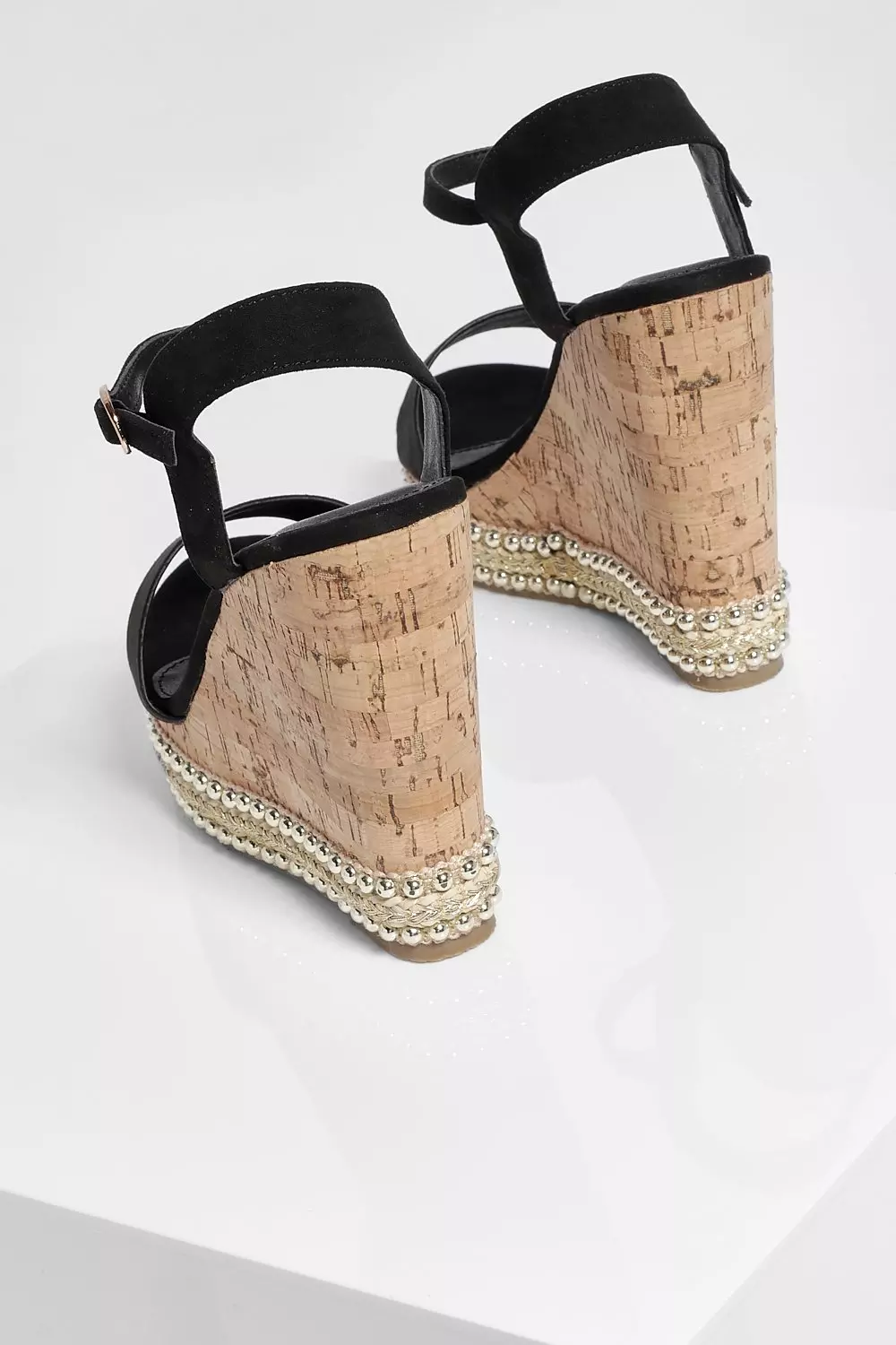Black 2 Part Studded Cork Wedges alternative image