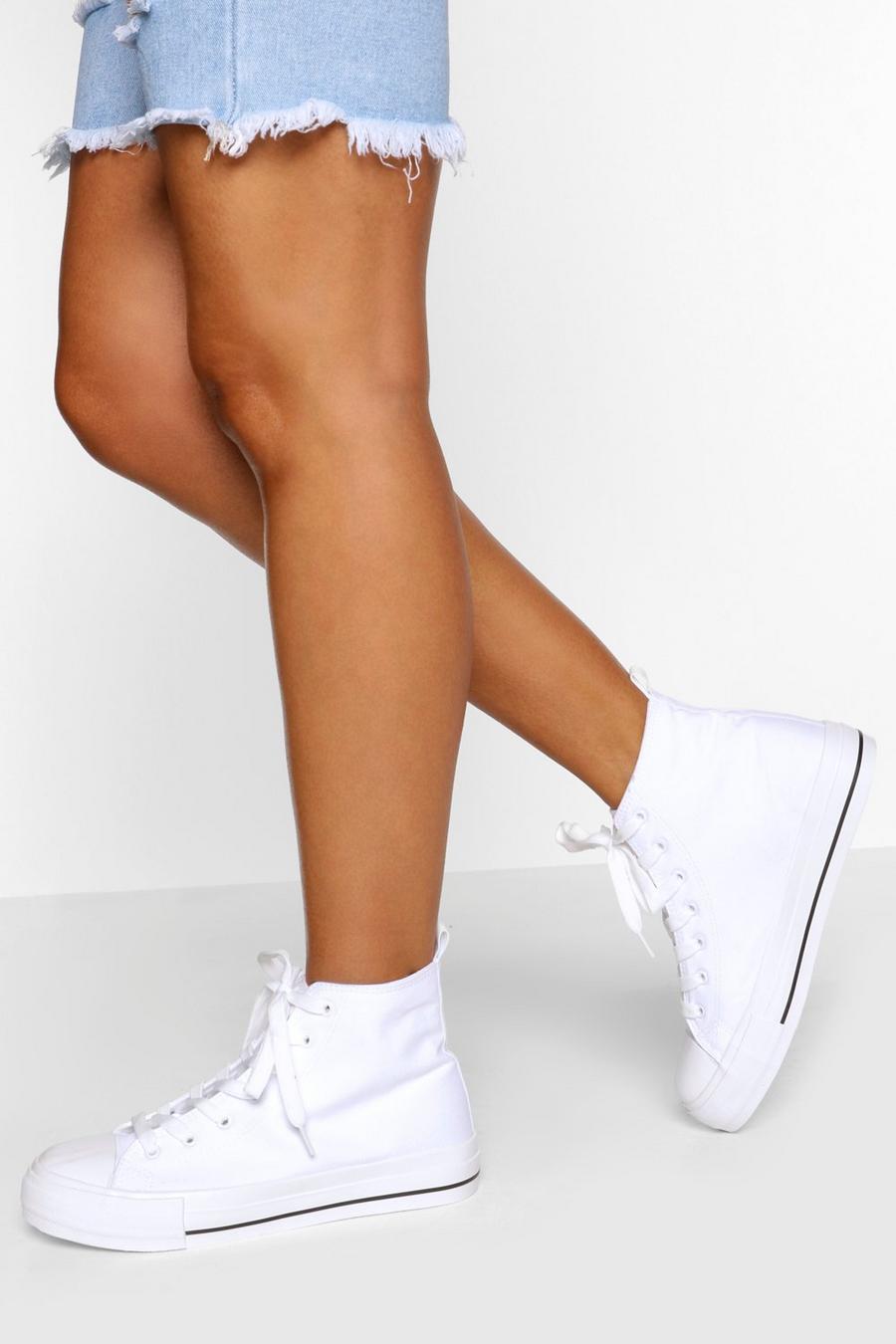 לבן נעלי ספורט קנבס עם חלק עליון גבוה image number 1