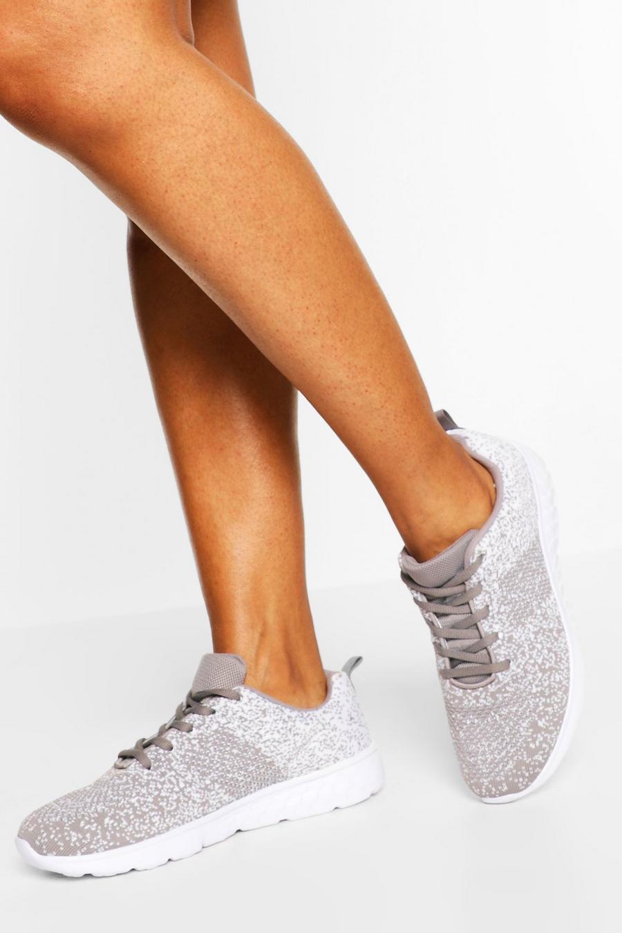 Grey Speckle Knitted Running Sneakers image number 1