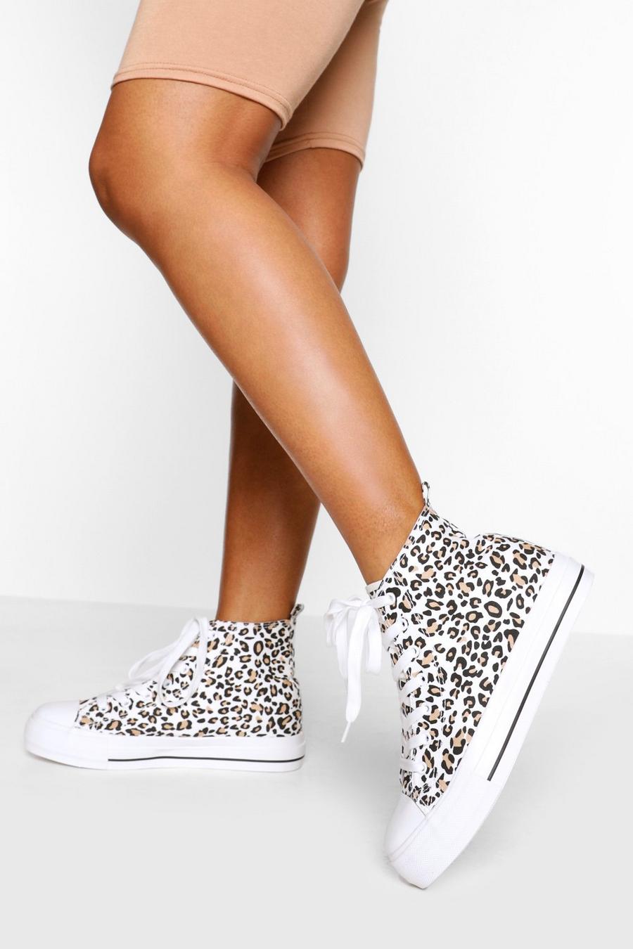 Leopard multi Höga sneakers i canvastyg med leopardmönster image number 1