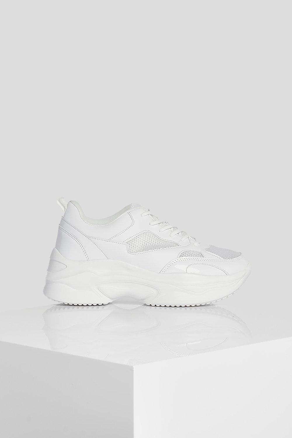 chunky white platform sneakers