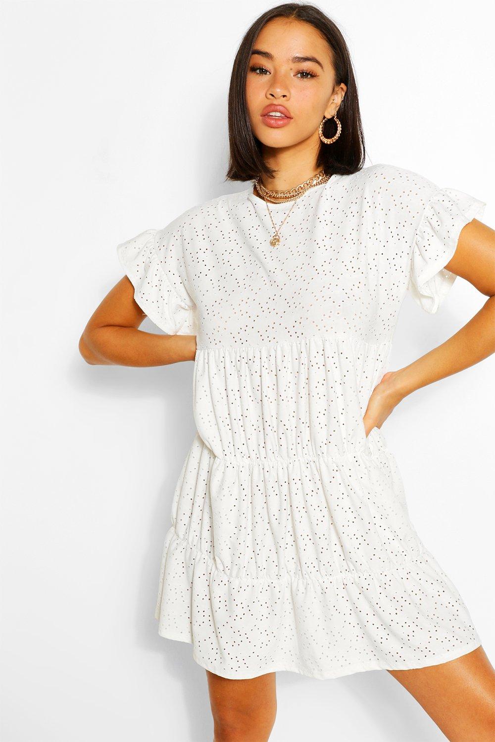 white jersey smock dress