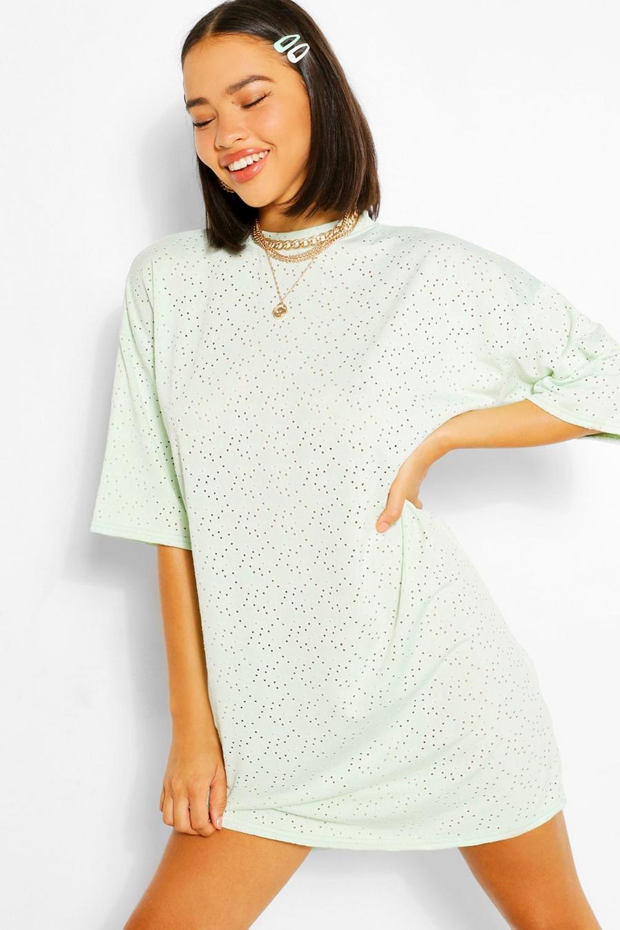 Mint Jersey Broderie Oversized T-shirt Dress image number 1