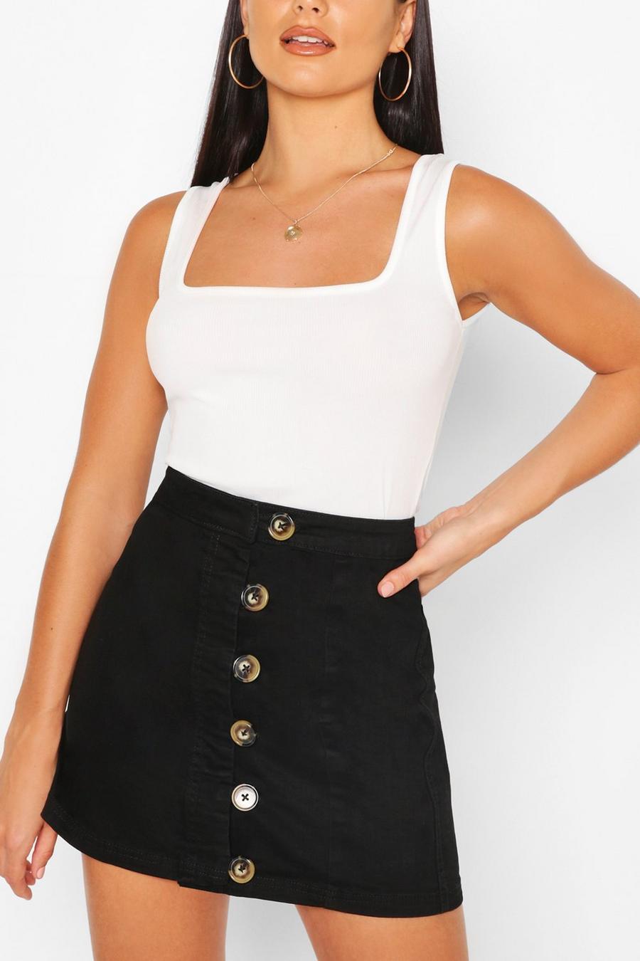 Black Denim Buttons Side Detail Mini Skirt image number 1