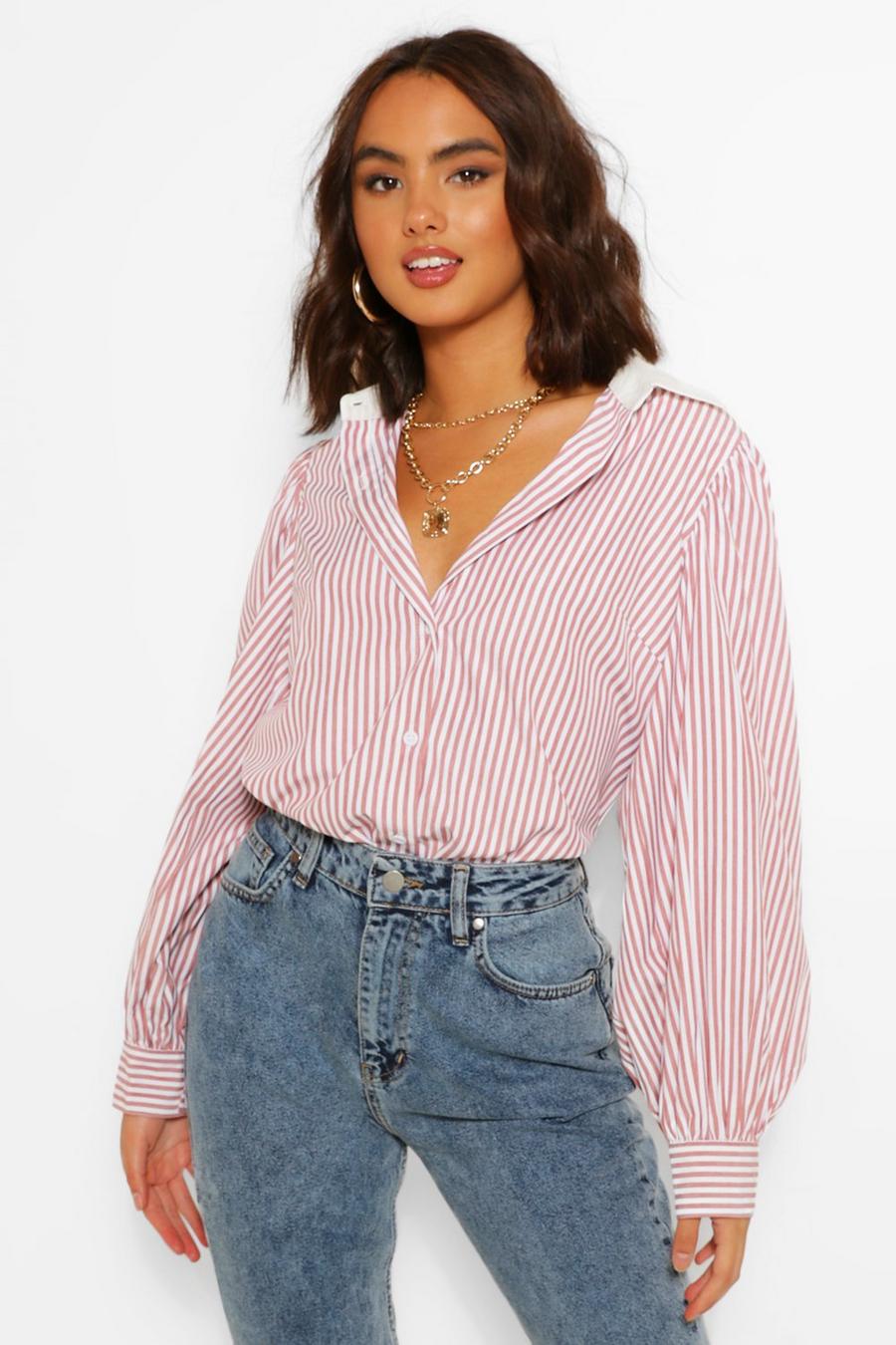 Apricot Contrast Stripe Cotton Shirt image number 1