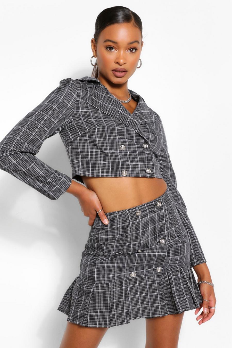 Black Check Double Breasted Blazer image number 1