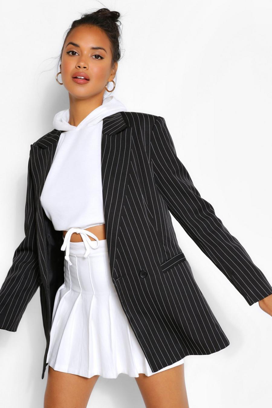 Tailored Pinstripe Contrast Button Blazer image number 1