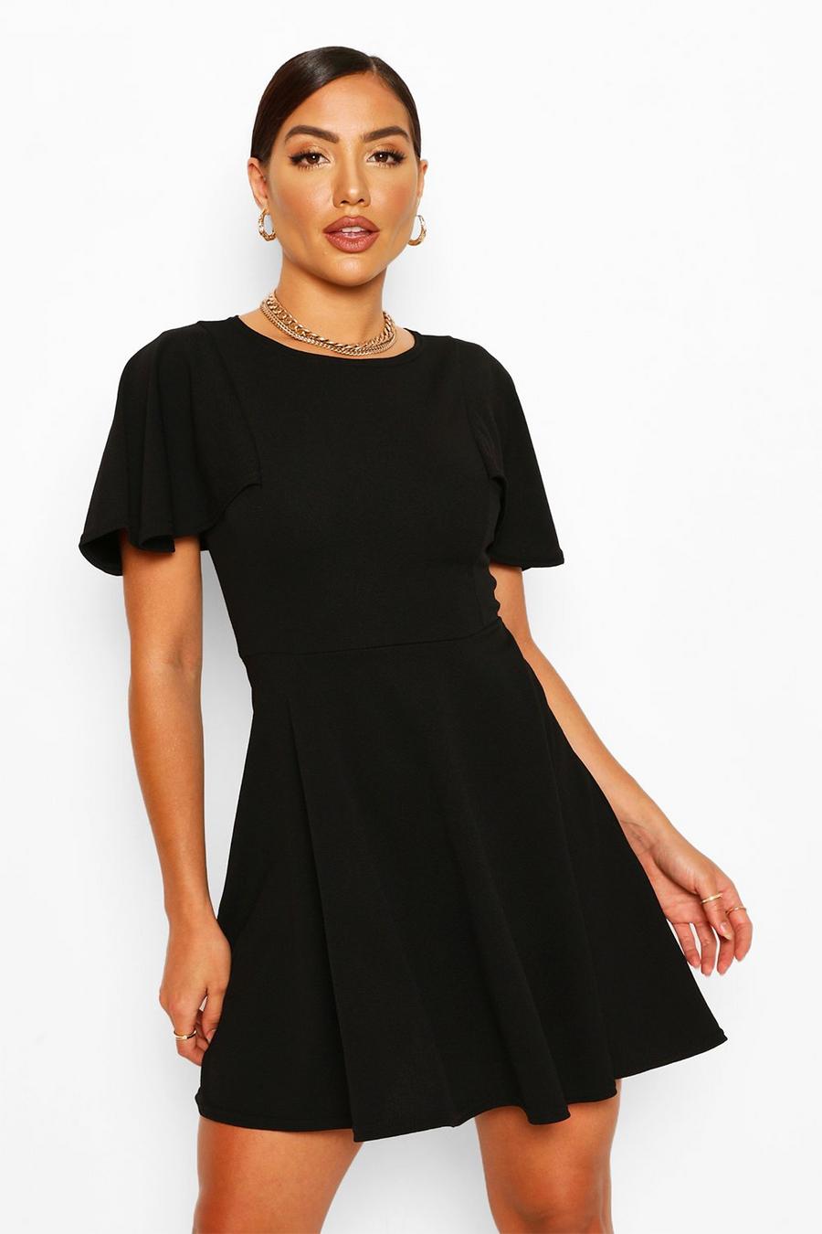 שחור שמלת סקייטר עם שרוולים מתנפנפים image number 1