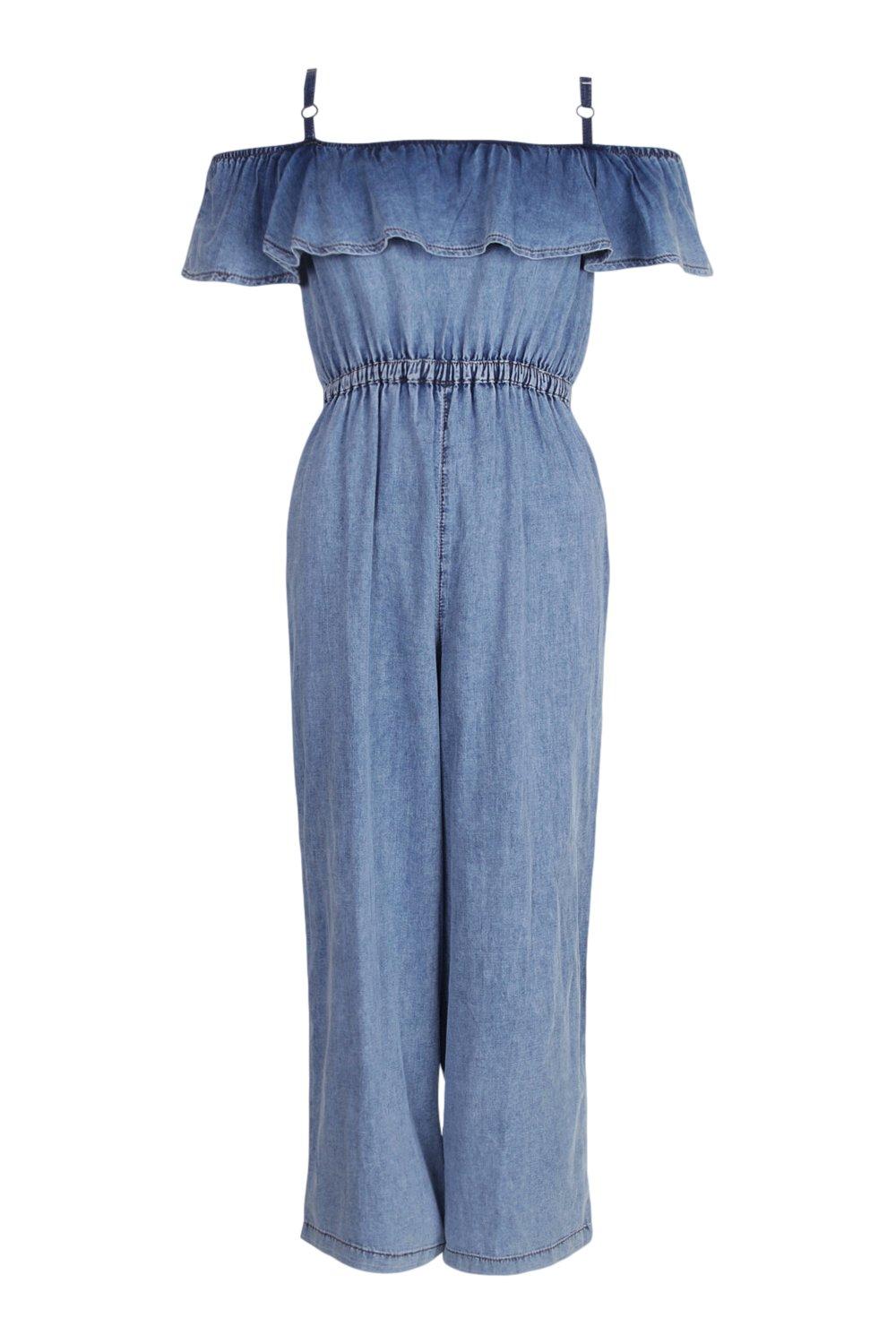 strappy denim jumpsuit