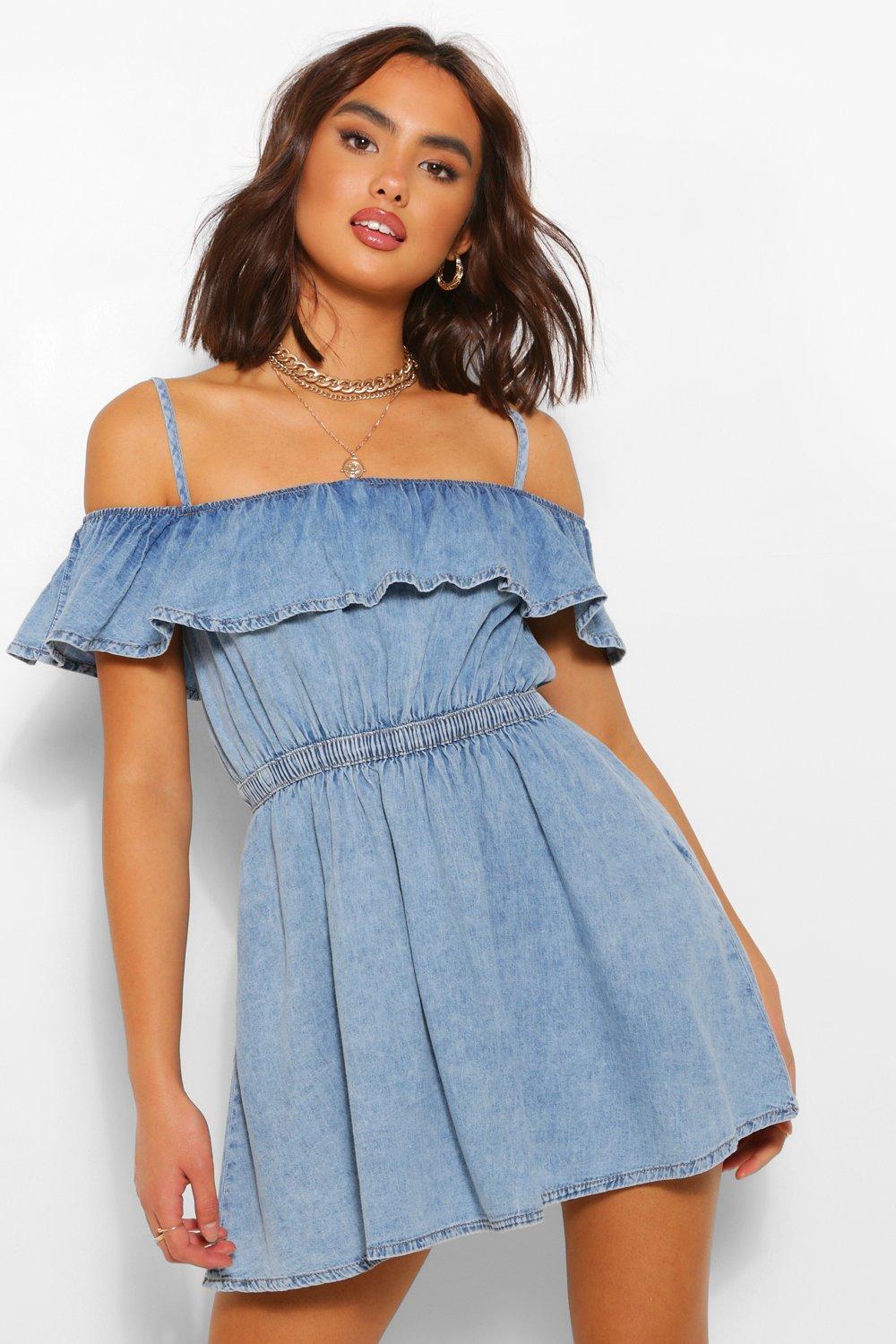 denim frill dress